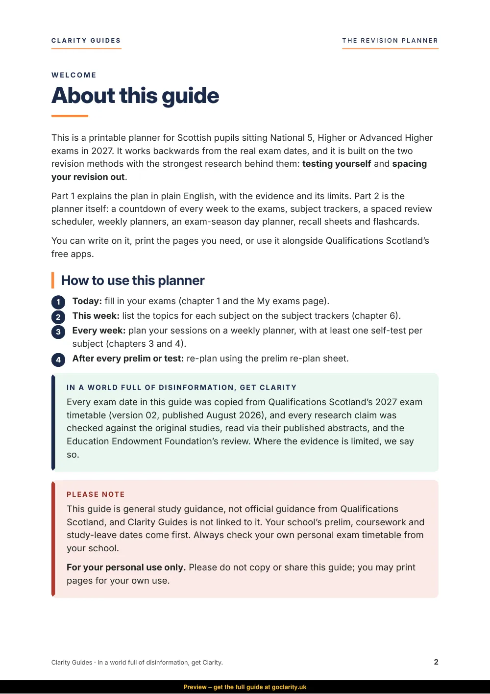 The Revision Planner, preview page 2