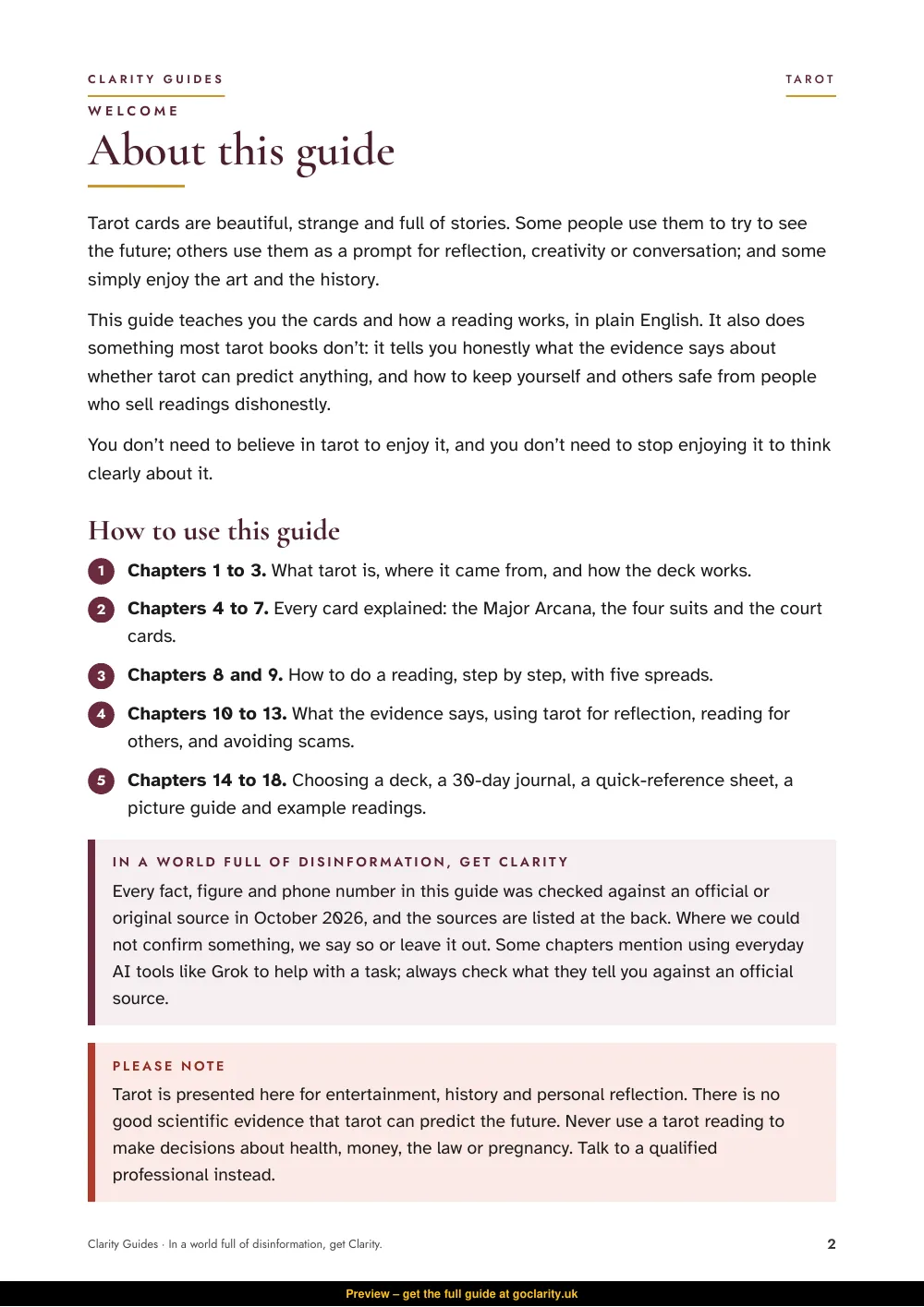 Tarot for Beginners, preview page 2